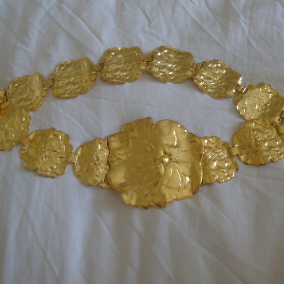 Grecian 18k Gold Plated Belt Metal Flowers Floral main image 4